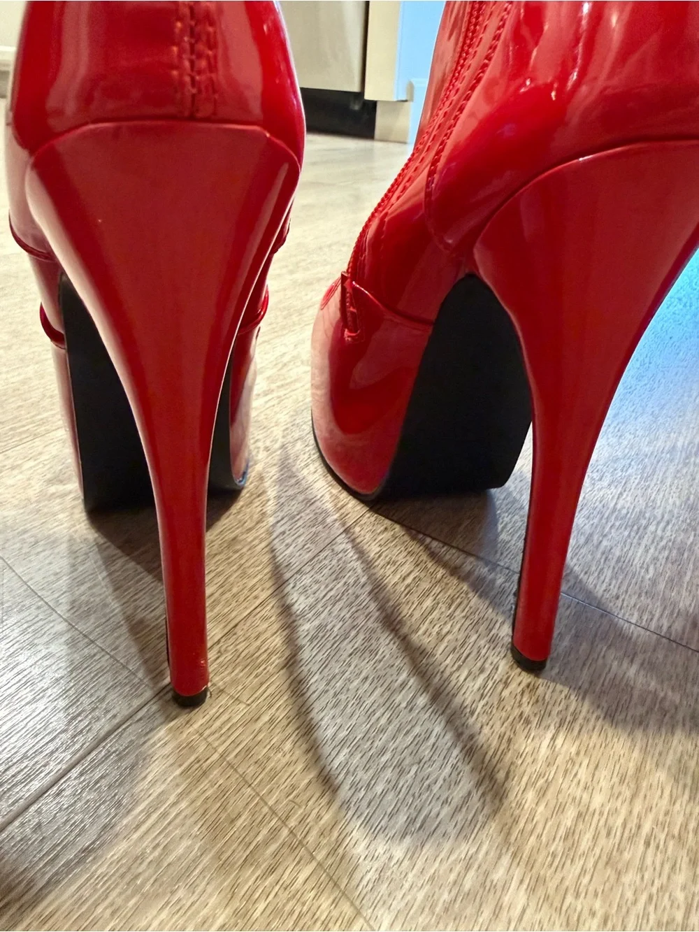 Pleaser Teeze-3000 Red Patent Thigh High Platform Boots